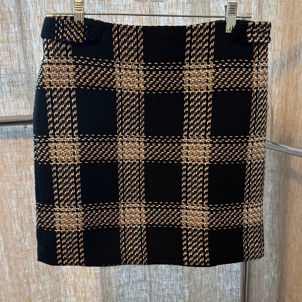 White House Black Market Black and Tan Plaid Mini Skirt